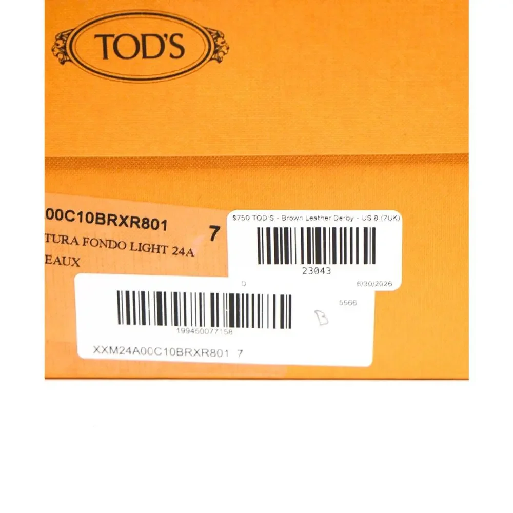 $750 TOD'S - Brown Leather Derby - US 8 (7UK)